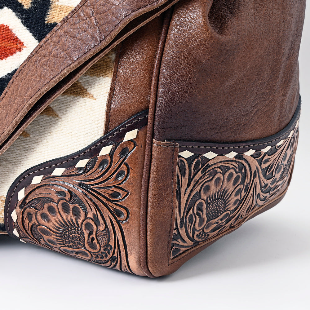 American Darling Hand-Tooled Saddle Blanket Genuine Leather Duffel Bag
