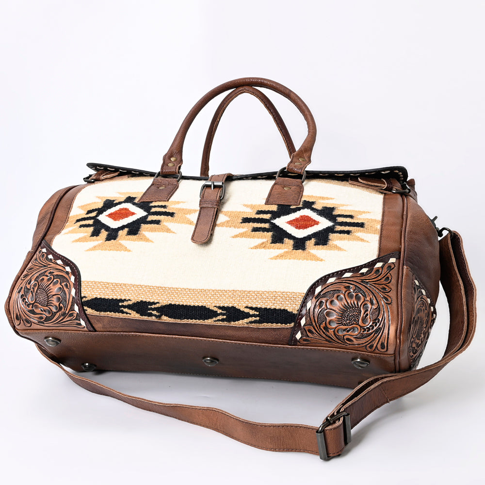 American Darling Hand-Tooled Saddle Blanket Genuine Leather Duffel Bag