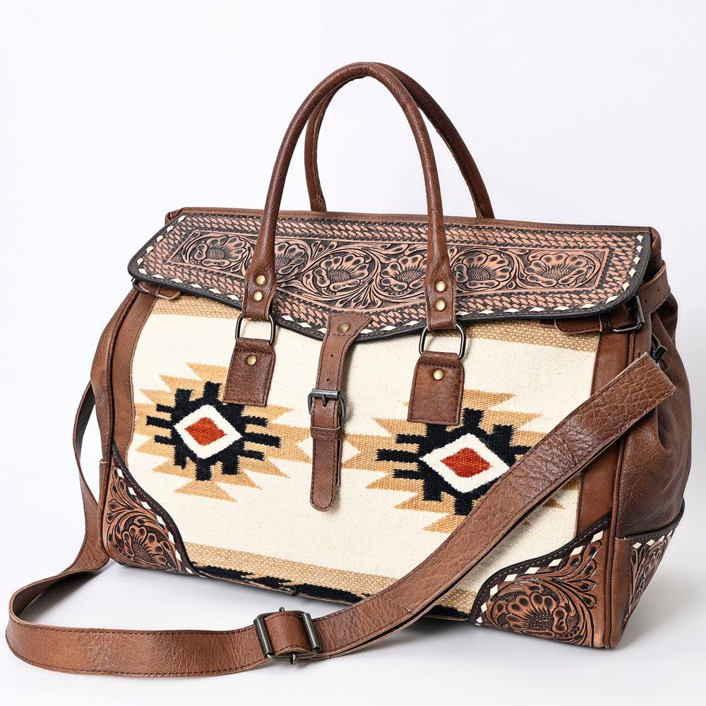 American Darling Hand-Tooled Saddle Blanket Genuine Leather Duffel Bag