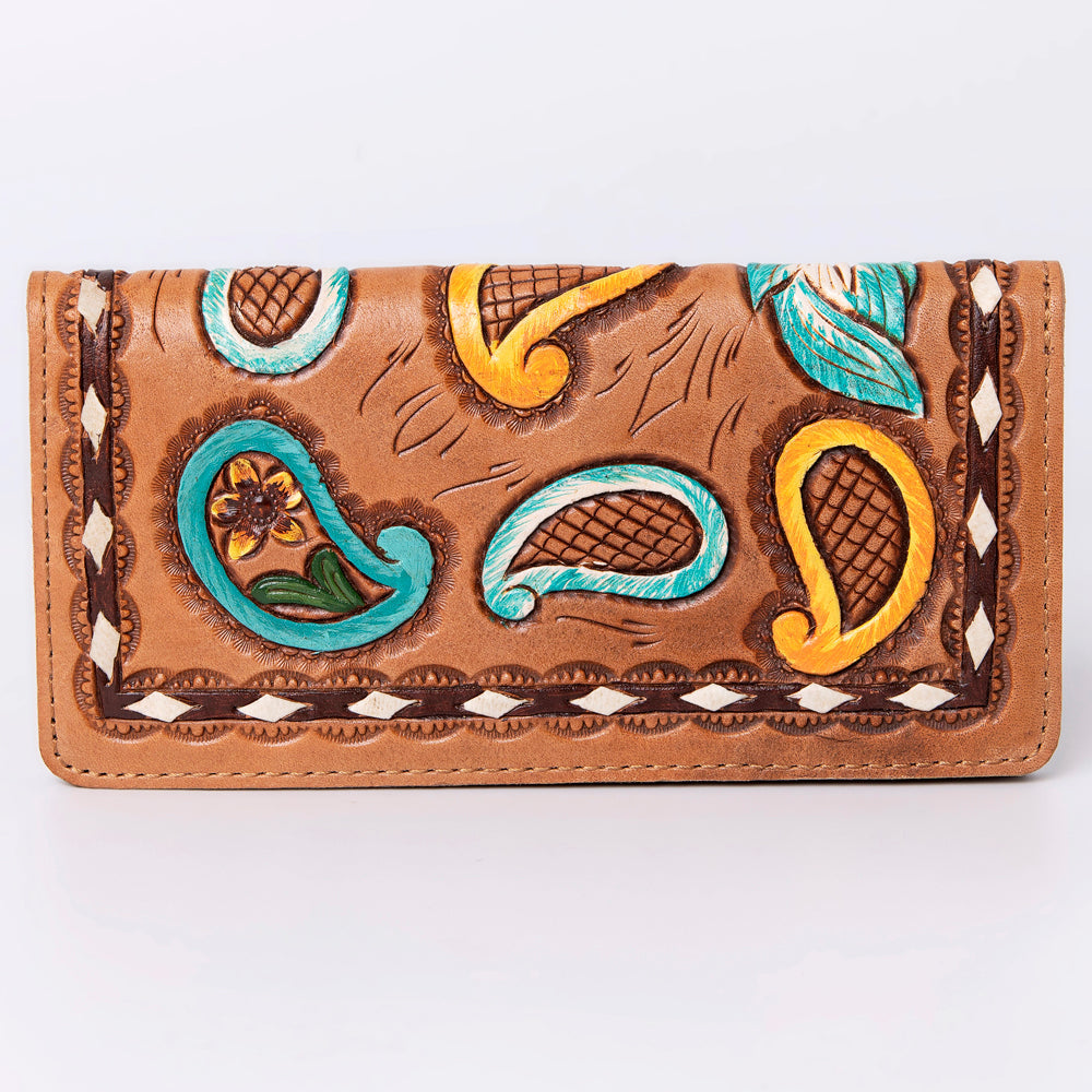 American Darling Western Clutch Bag Hand Tooled Floral Carved Genuine Vegetable Tanned Leather Purse with YKK Zipper