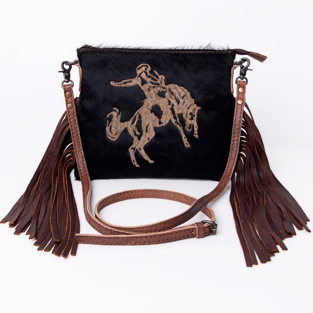 American Darling Western Small Crossbody Bag – Genuine Hair-On Cowhide Leather with Fringes, Adjustable Strap, Handcrafted in Texas