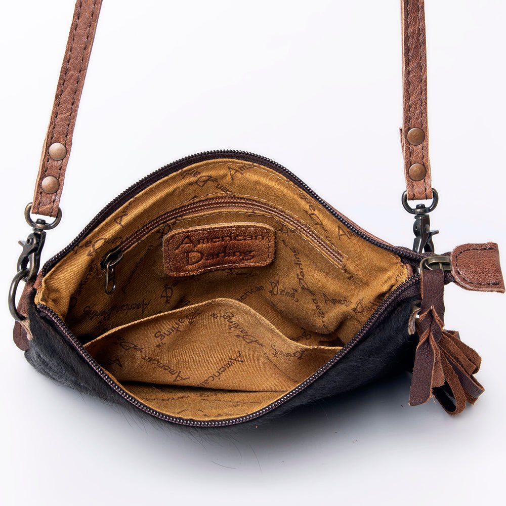 American Darling Western Small Crossbody Bag – Genuine Hair-On Cowhide Leather with Fringes, Adjustable Strap, Handcrafted in Texas