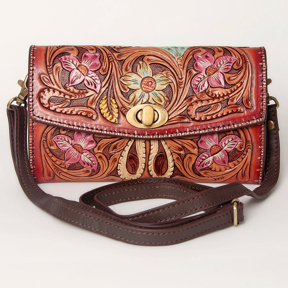American Darling Small Cross body Bag, Hand Tooled Floral Carved Genuine Leather, Western Crossbody Wallet Purse for Women