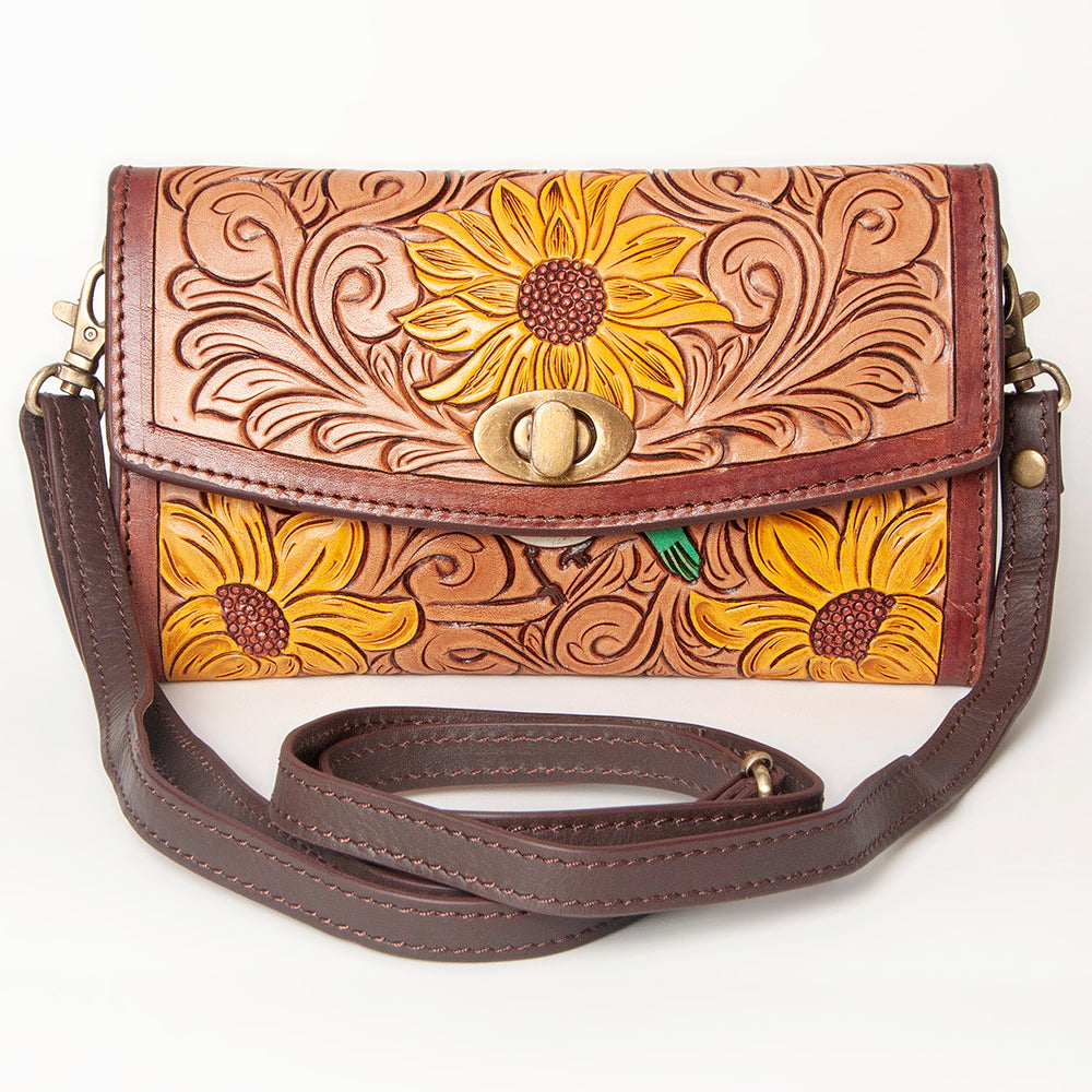 American Darling Small Cross body Bag, Hand Tooled Floral Carved Genuine Leather, Western Crossbody Wallet Purse for Women