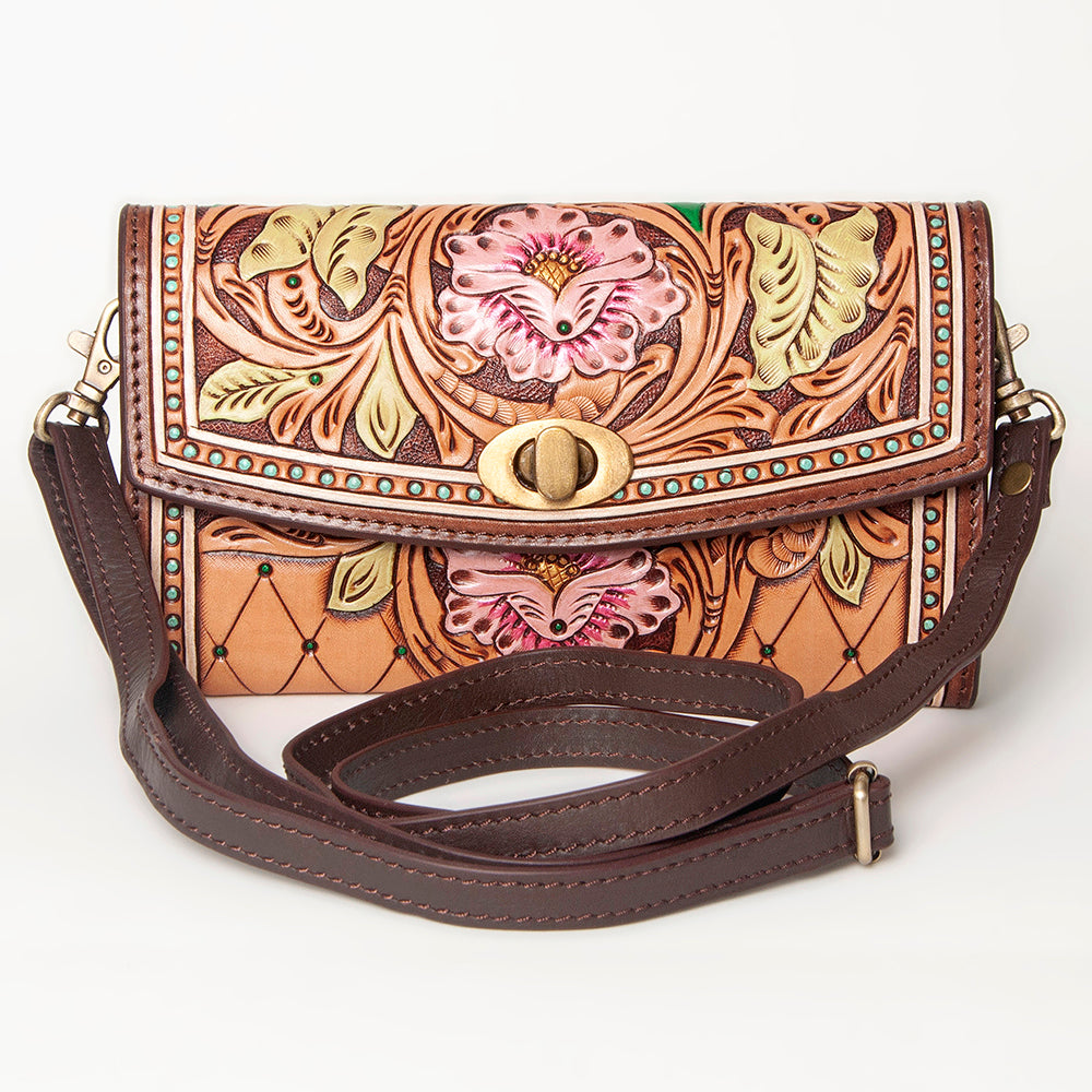 American Darling Small Cross body Bag, Hand Tooled Floral Carved Genuine Leather, Western Crossbody Wallet Purse for Women
