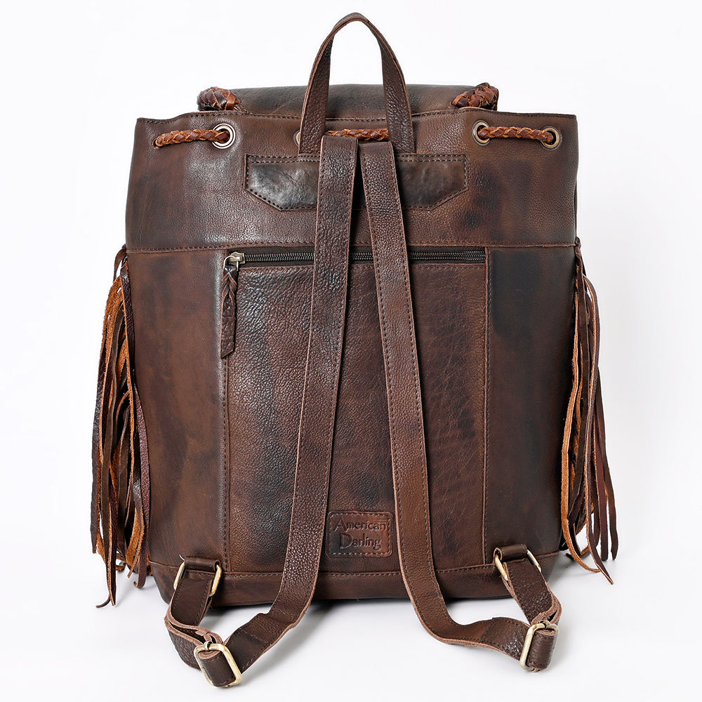 American Darling Backpack Western Genuine Leather Handcrafted Rucksack with Braided Detail and Drawstring Closure