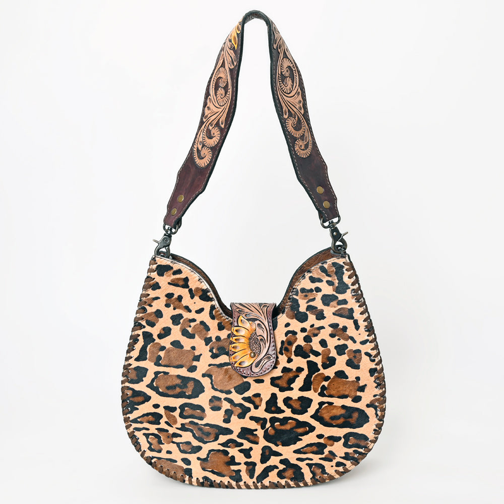 American Darling Hair-on Cowhide Hobo Bag for Women – Genuine Leather Western Shoulder Purse with Hand-Tooled Details and Wide Strap