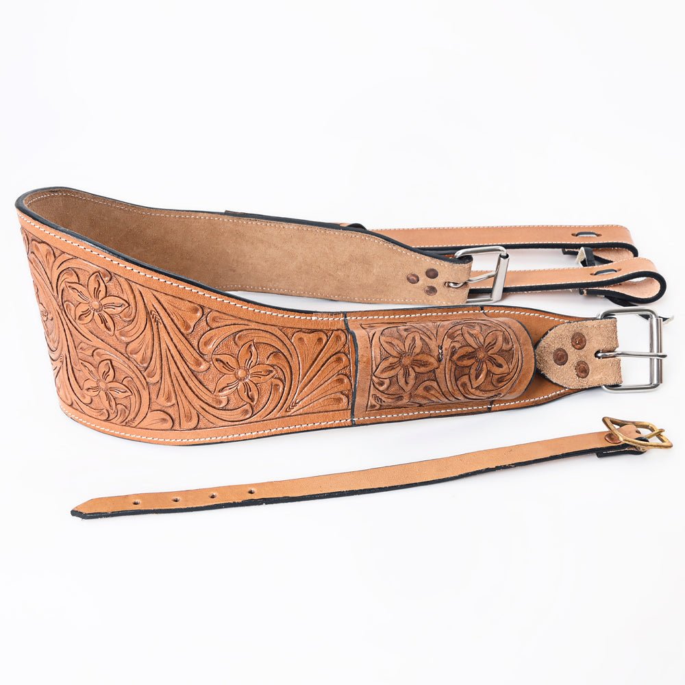 Comfytack Horse Saddle Flank Cinch Girth Handtooled Leather W/ Billets Antique Tan