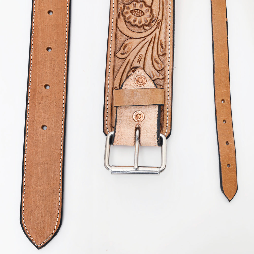 Comfytack Horse Saddle Flank Cinch Girth Handtooled Leather W/ Billets Antique Tan