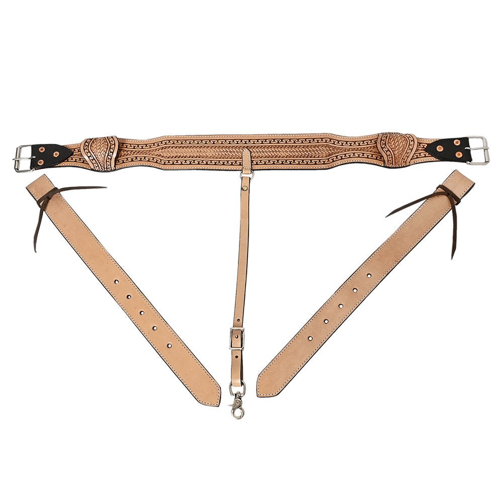 Comfytack Horse Saddle Flank Cinch Girth Handtooled Leather W/ Billets Antique Tan