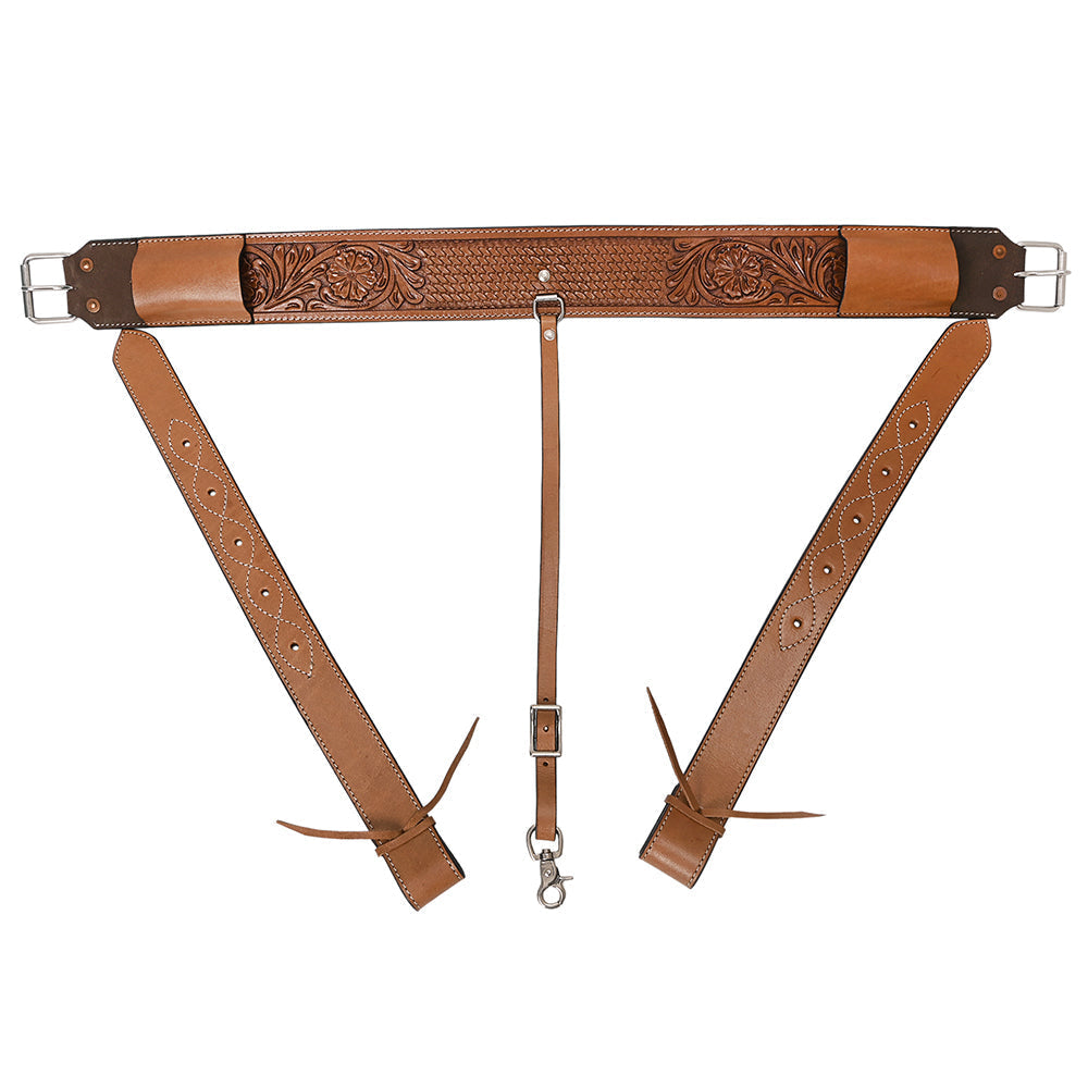 Comfytack Horse Western Leather Basketweave Tooled Floral Rear Flank Saddle Cinch Off Billets
