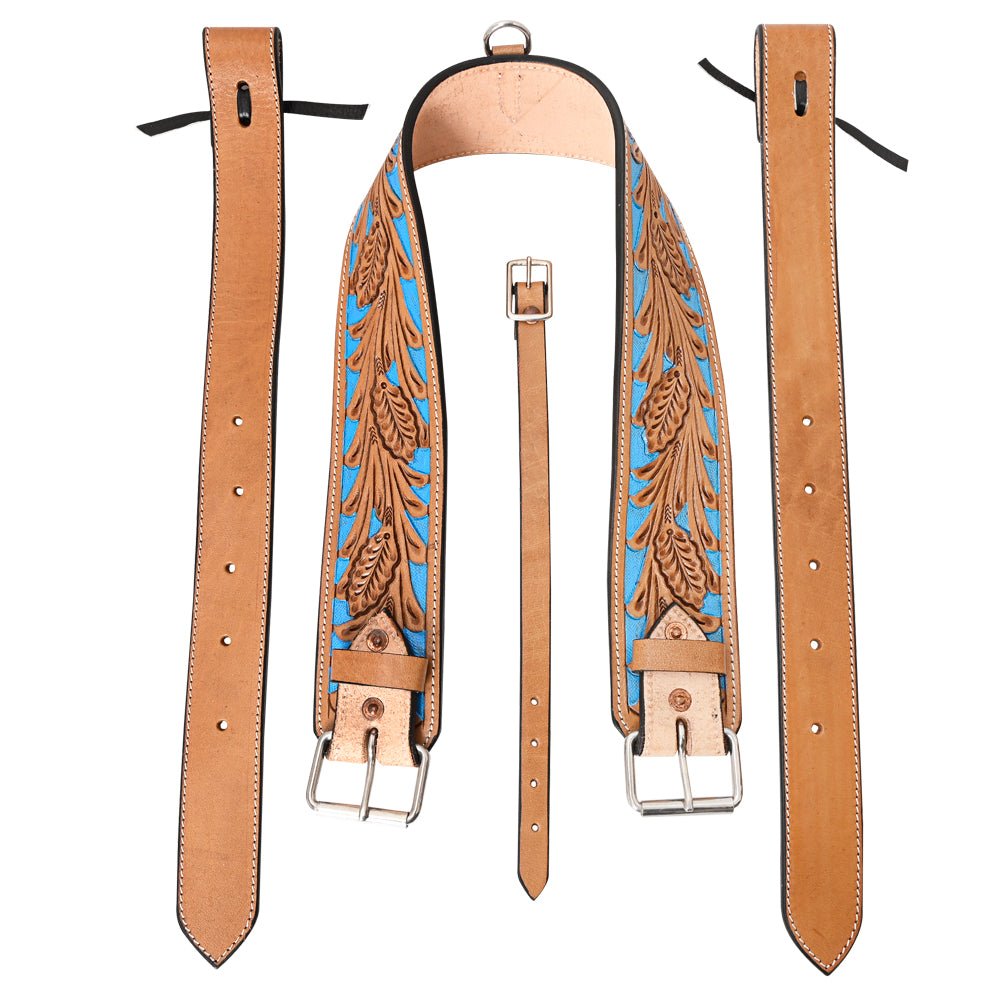 Comfytack Horse Western Floral Tooled Leather Rear Flank Saddle Cinch With Billets