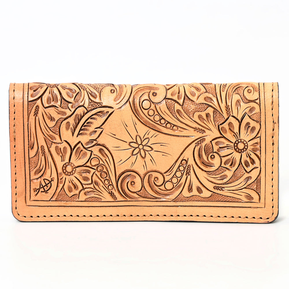 American Darling Western Clutch Bag Hand Tooled Floral Carved Genuine Vegetable Tanned Leather Purse with YKK Zipper