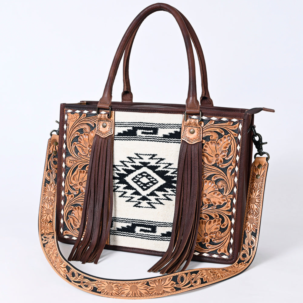 American Darling Briefcase Hand Tooled Saddle Blanket Genuine Leather