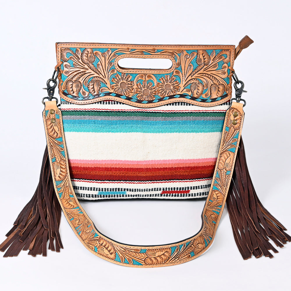 American Darling Clutch Hand Tooled Saddle Blanket Fabric Genuine Leather Western Women Bag Handbag Purse | Purses for Cute
