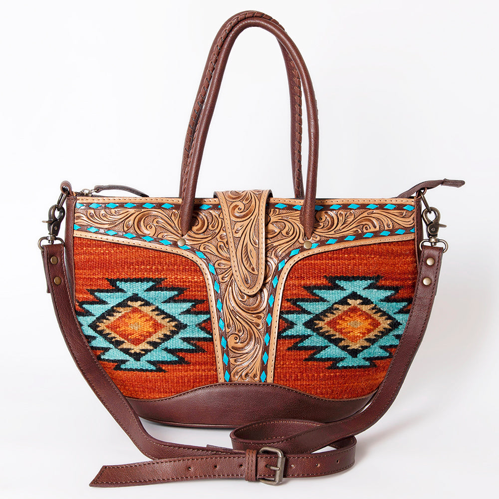 American Darling Hand-Tooled Saddle Blanket Genuine Leather Tote