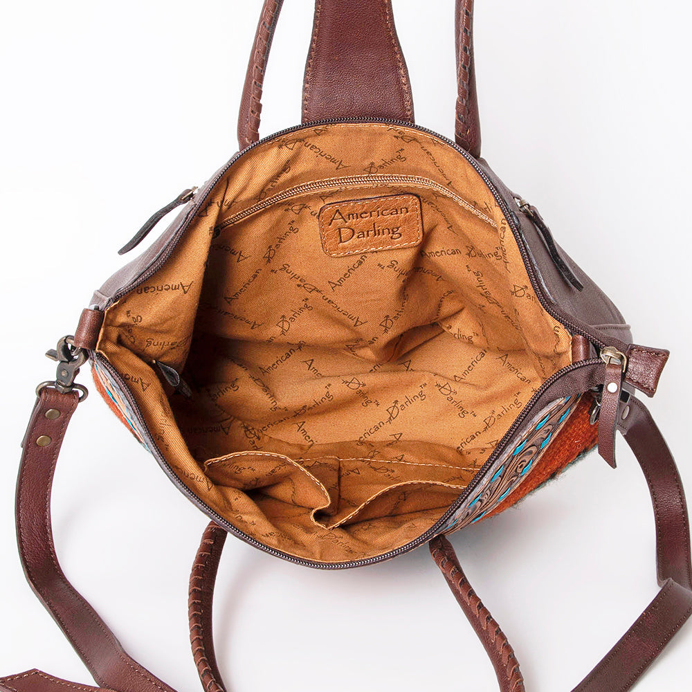 American Darling Hand-Tooled Saddle Blanket Genuine Leather Tote