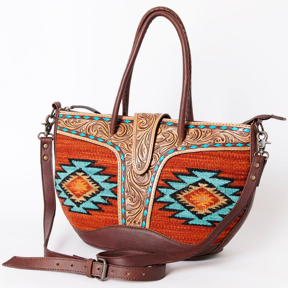 American Darling Hand-Tooled Saddle Blanket Genuine Leather Tote