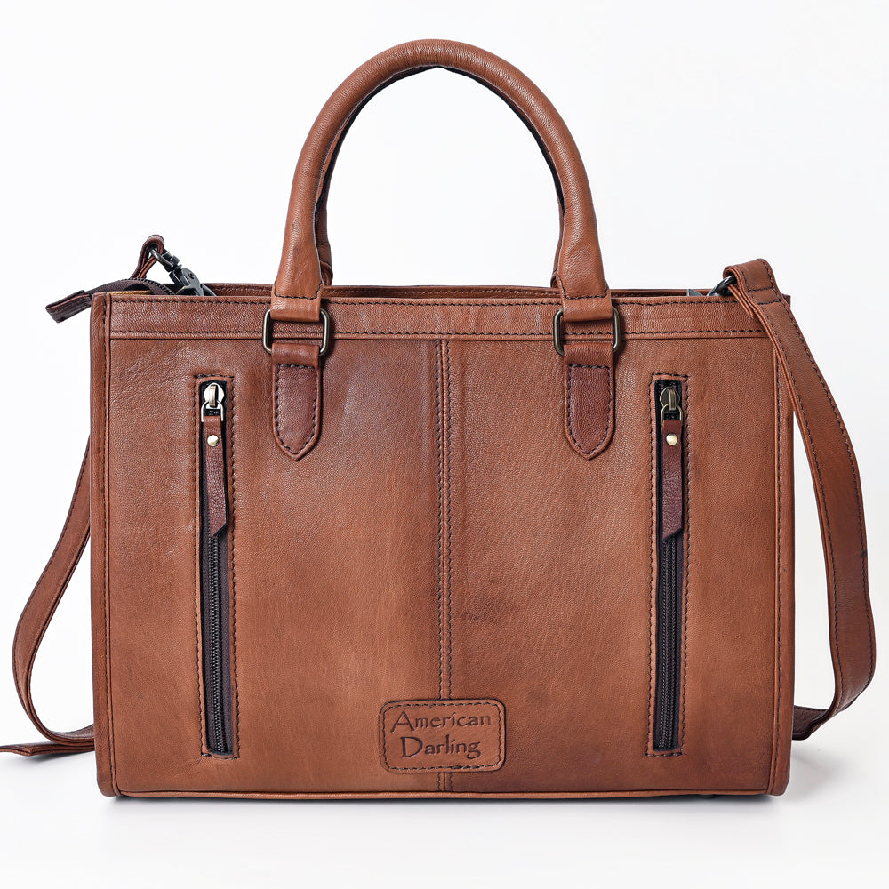 American Darling Hair-on Cowhide Tote Bag – Genuine Leather Western Purse with Hand-Tooled Floral Panel, Dual Handles, and Adjustable Strap