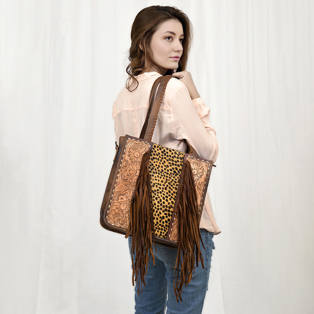 American Darling Tote Hand Tooled Hair-On Genuine Leather