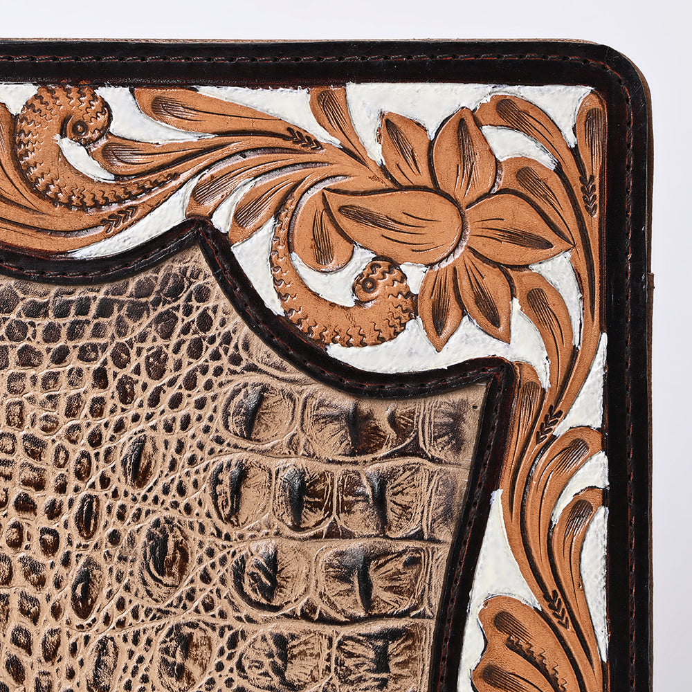 American Darling Portfolio Bag Beautifully Hand Tooled Crocodile embossed Genuine Leather