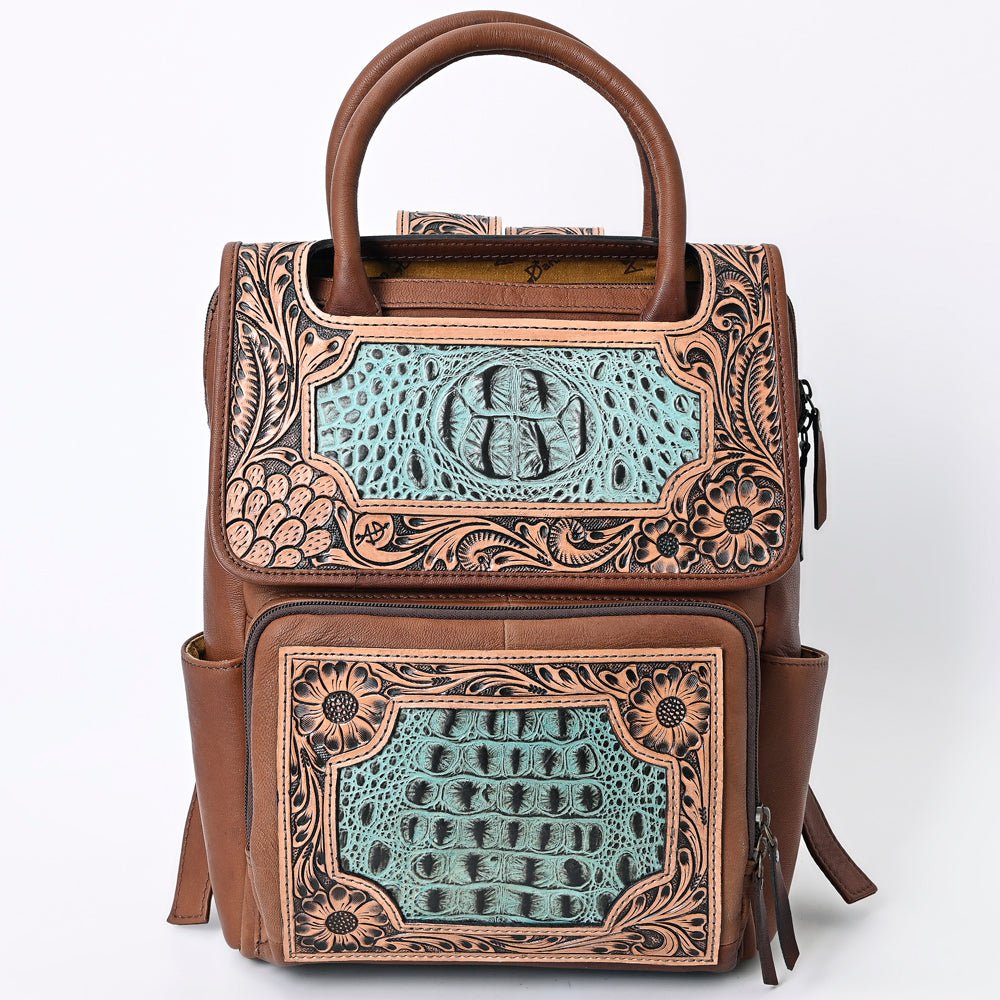 American Darling Backpack Hand Tooled Crocodile embossed Genuine Leather