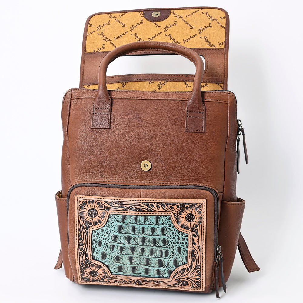 American Darling Backpack Hand Tooled Crocodile embossed Genuine Leather