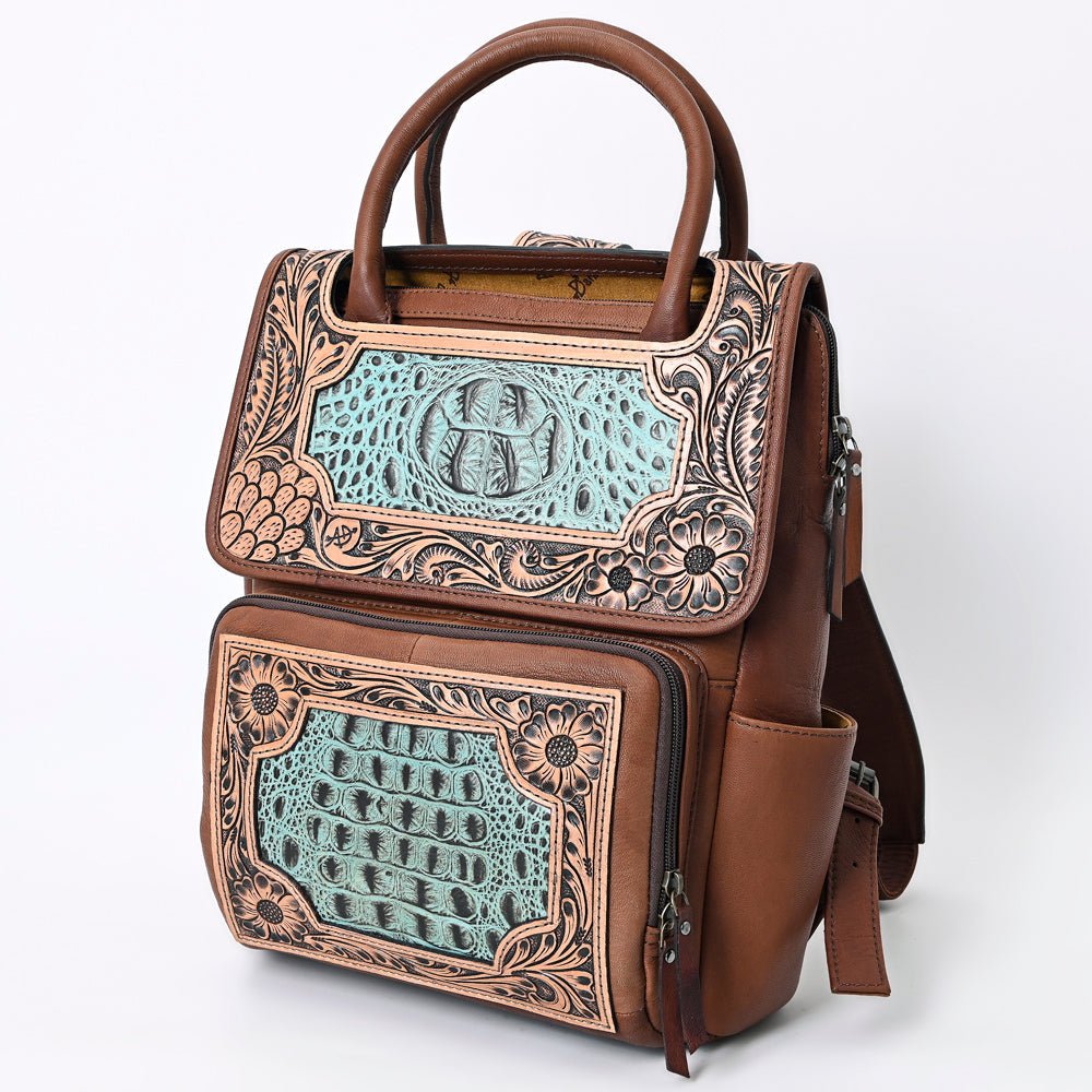 American Darling Backpack Hand Tooled Crocodile embossed Genuine Leather