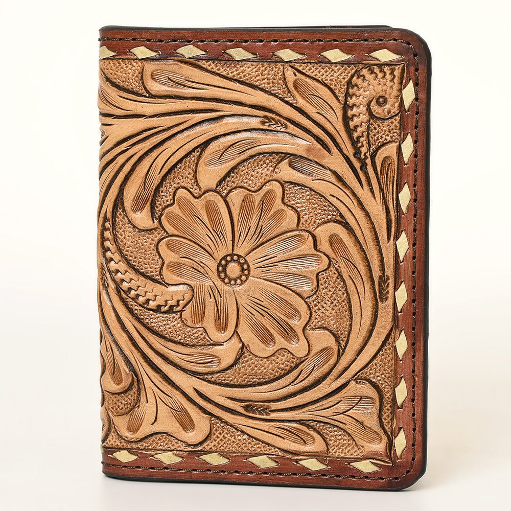 American Darling Hand-Tooled Leather Wallet purse, Genuine Leather Floral Carved Card Holder , Compact Western Card Case