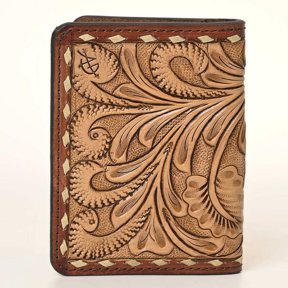 American Darling Hand-Tooled Leather Wallet purse, Genuine Leather Floral Carved Card Holder , Compact Western Card Case