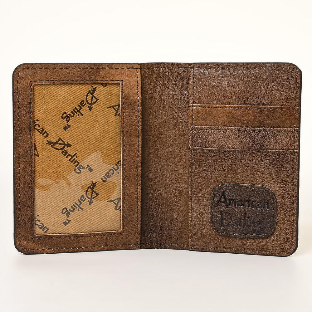 American Darling Hand-Tooled Leather Wallet purse, Genuine Leather Floral Carved Card Holder , Compact Western Card Case