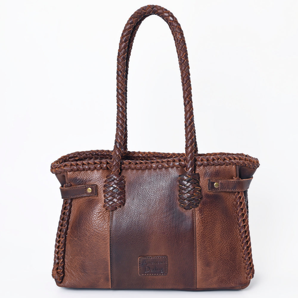 American Darling Tote Bag Western Genuine Leather Handcrafted Purse with Fringes and Turquoise Stone and Braided Handles