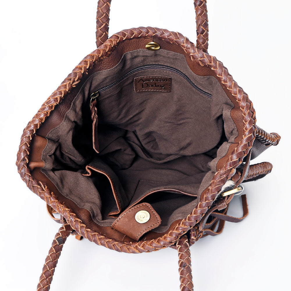 American Darling Tote Bag Western Genuine Leather Handcrafted Purse with Fringes and Turquoise Stone and Braided Handles