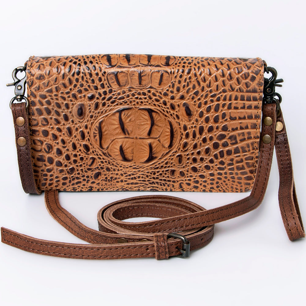 American Darling Organiser Bag Handcrafted from Crocodile Embossed Genuine Leather with YKK Zipper and Detachable Strap