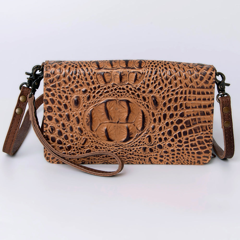 American Darling Organiser Bag Handcrafted from Crocodile Embossed Genuine Leather with YKK Zipper and Detachable Strap