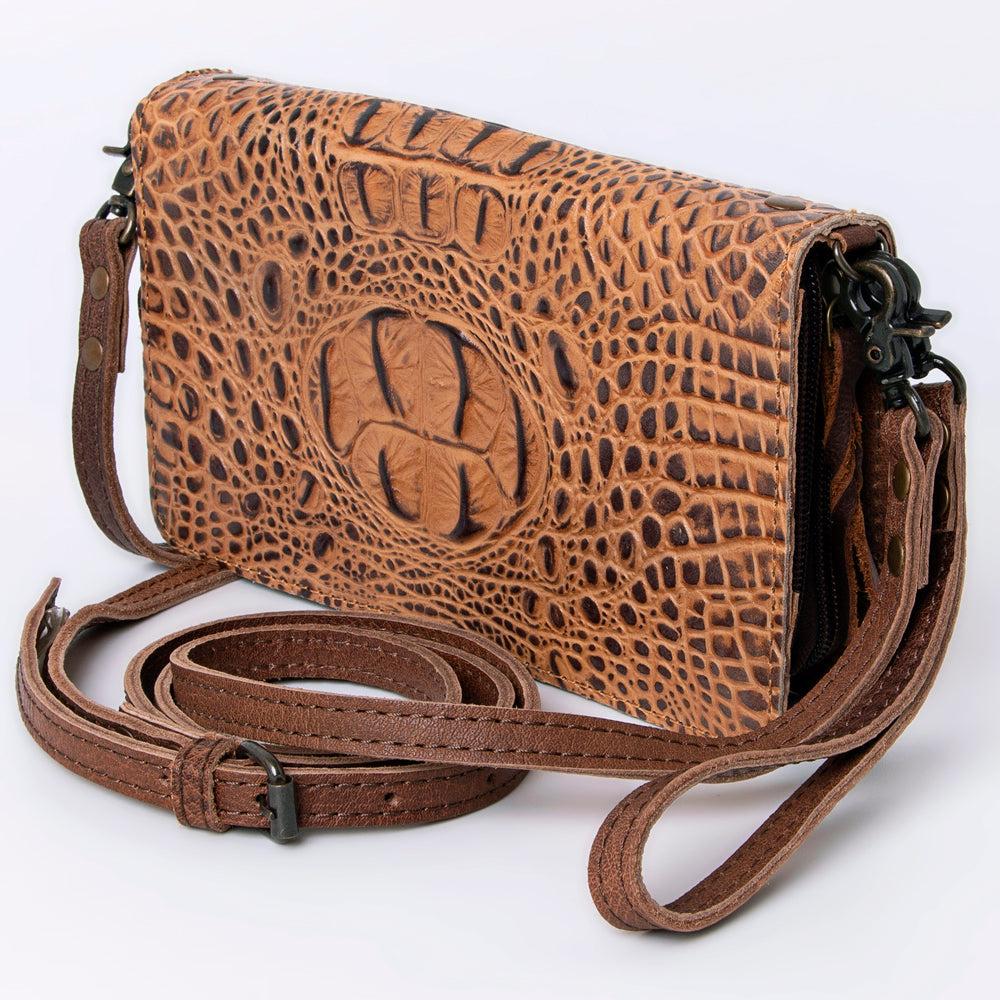 American Darling Organiser Bag Handcrafted from Crocodile Embossed Genuine Leather with YKK Zipper and Detachable Strap
