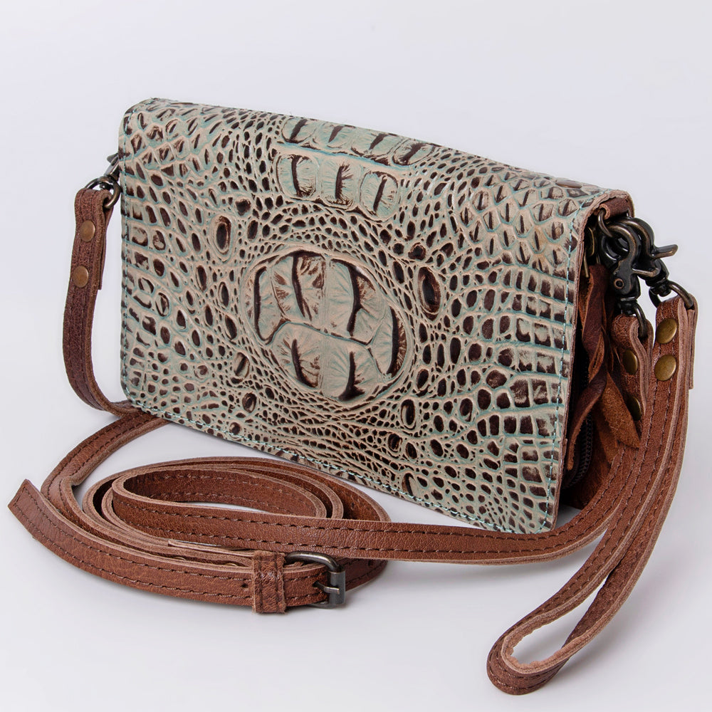 American Darling Organiser Bag Handcrafted from Crocodile Embossed Genuine Leather with YKK Zipper and Detachable Strap