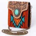 American Darling Small Cross body Bag Western Leather Hair-On Cowhide Hand Tooled Floral Turquoise Concho 5.5x5