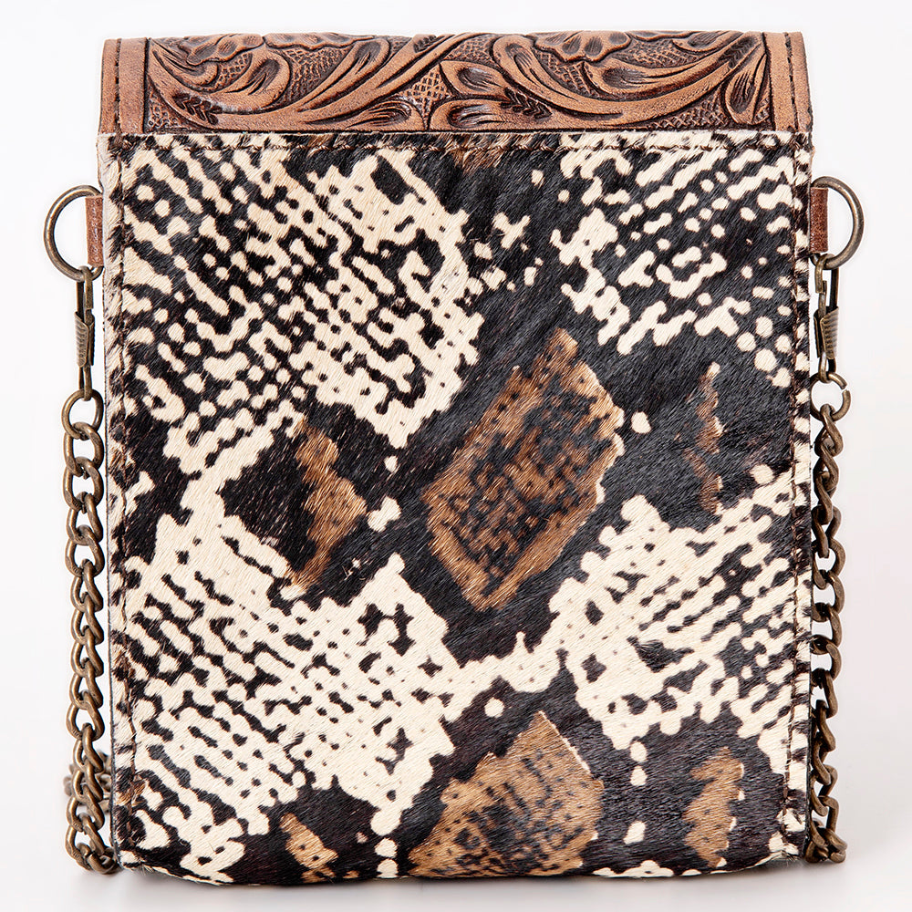 American Darling Small Cross body Bag Western Leather Hair-On Cowhide Hand Tooled Floral Turquoise Concho 5.5x5