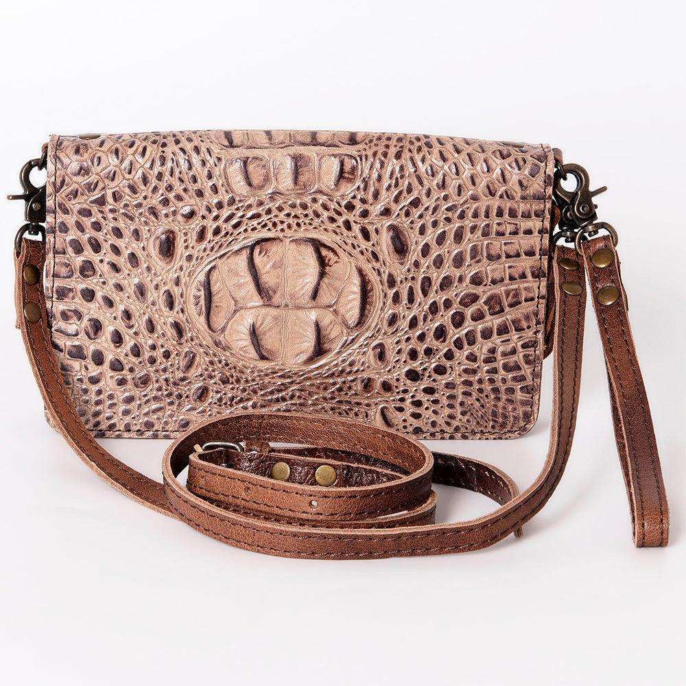 American Darling Organiser Bag Handcrafted from Crocodile Embossed Genuine Leather with YKK Zipper and Detachable Strap