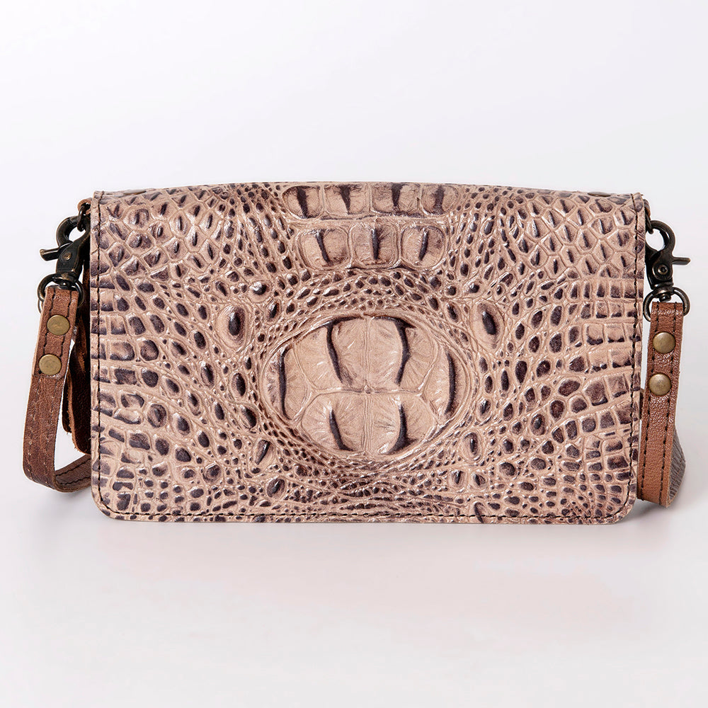 American Darling Organiser Bag Handcrafted from Crocodile Embossed Genuine Leather with YKK Zipper and Detachable Strap