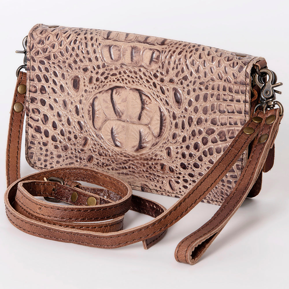American Darling Organiser Bag Handcrafted from Crocodile Embossed Genuine Leather with YKK Zipper and Detachable Strap