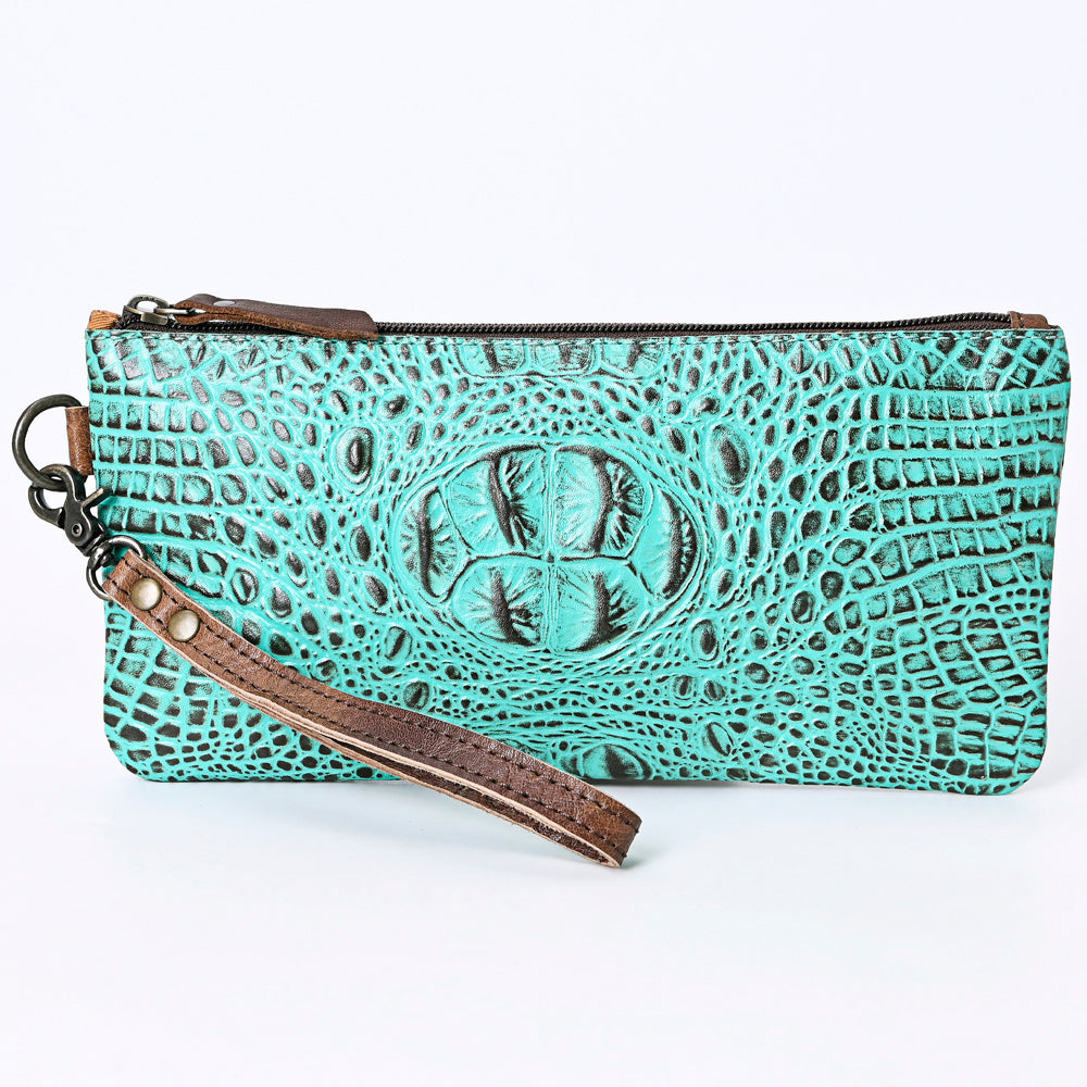 American Darling Wristlet Bag for Women, Crocodile Embossed Full Grain Leather Western Clutch with YKK Zipper & Wrist Strap