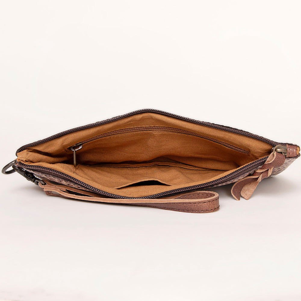 American Darling Wristlet Bag for Women, Crocodile Embossed Full Grain Leather Western Clutch with YKK Zipper & Wrist Strap