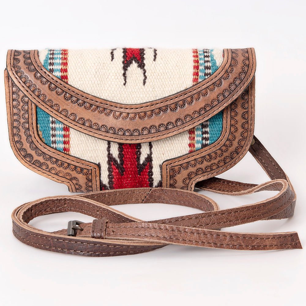 Compact Genuine Leather Western Clutch With Crossbody Strap And Multiple Interior Pockets