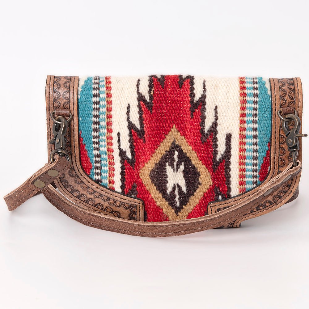 Compact Genuine Leather Western Clutch With Crossbody Strap And Multiple Interior Pockets