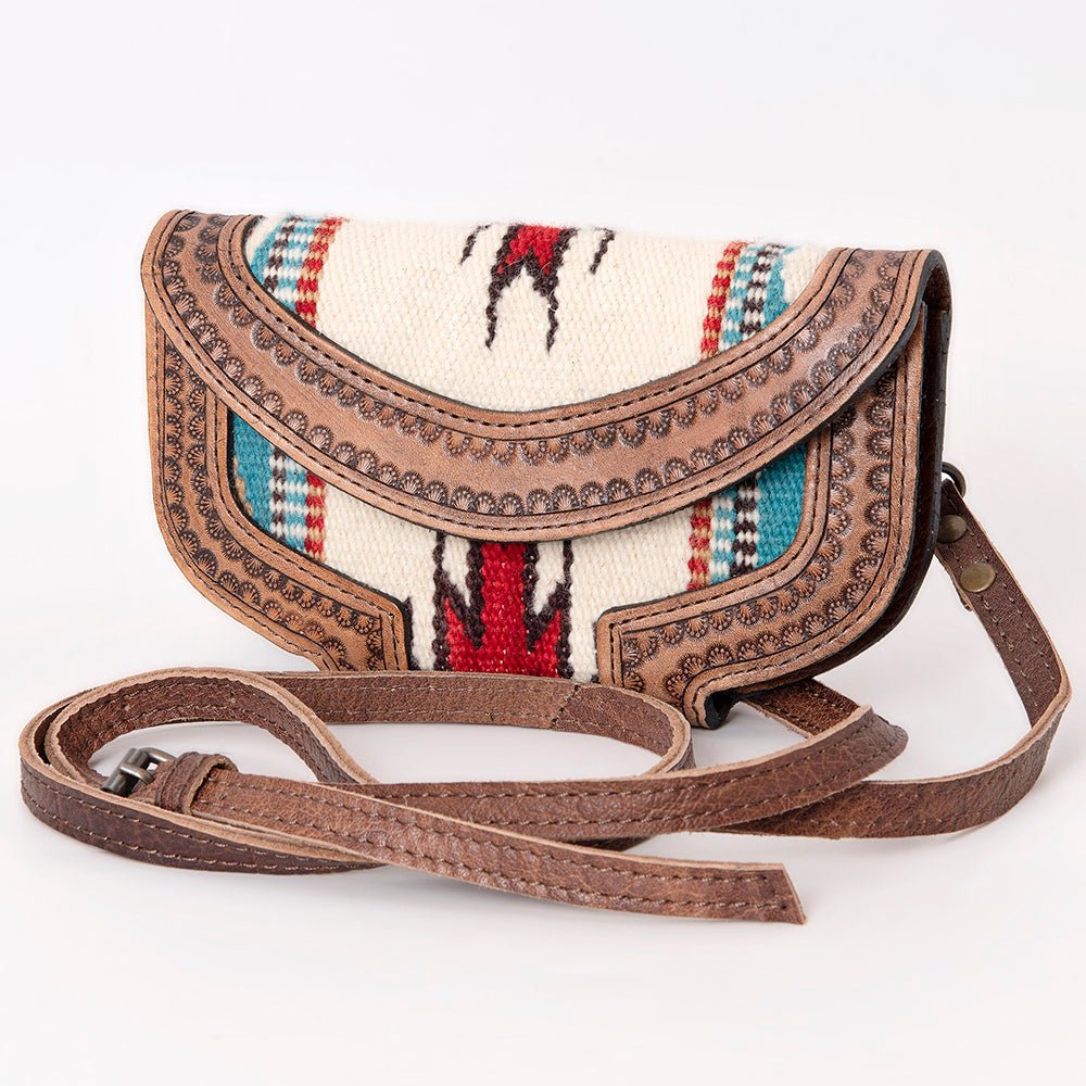 Compact Genuine Leather Western Clutch With Crossbody Strap And Multiple Interior Pockets
