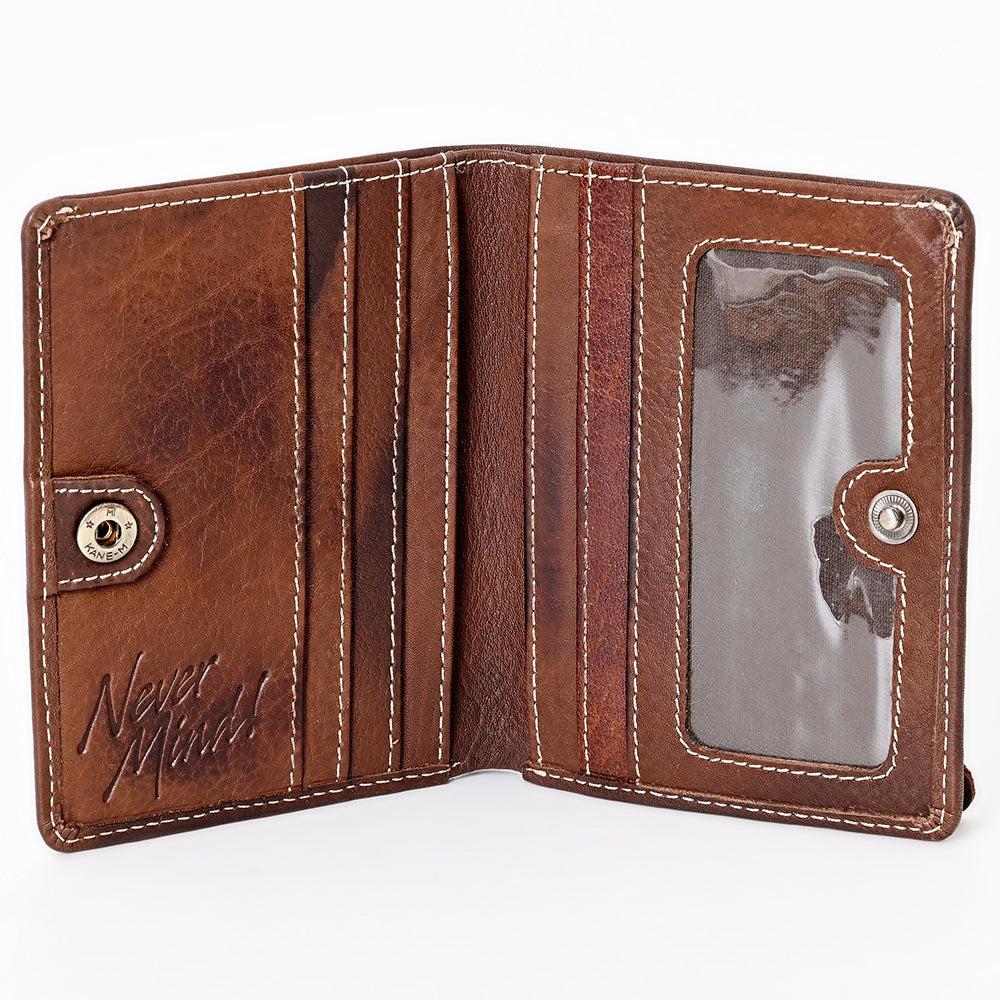 Never Mind Card-Holder Vintage Handmade Genuine Cowhide Leather Women Bag Western Handbag Purse