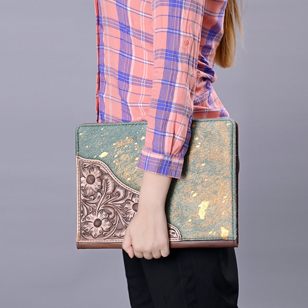 American Darling Portfolio Bag Hand Tooled Crocodile embossed Genuine Leather