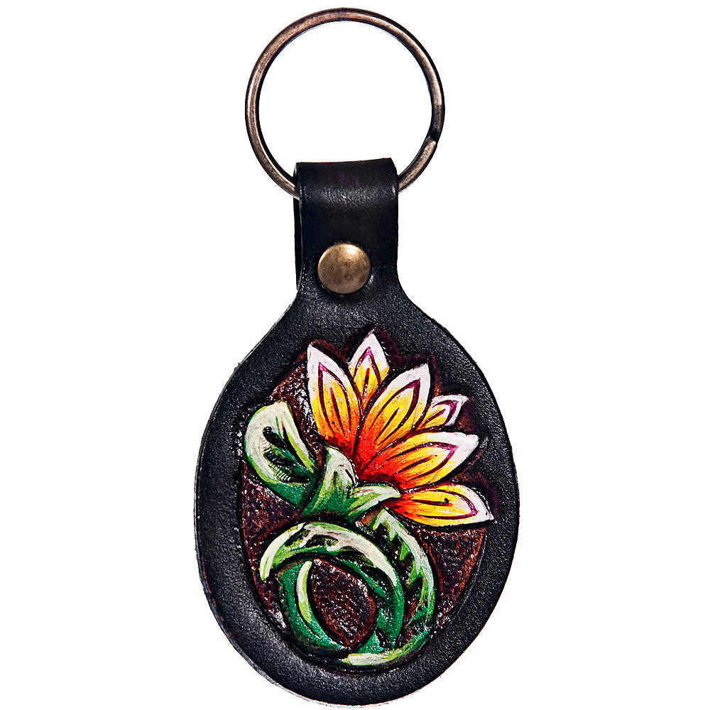 Hand Tooled Leather Key Chain Ring Handcraft Handmade Hilason